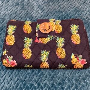 Vera Bradley Navy Quilted Wallet with Tropical Pineapple Print